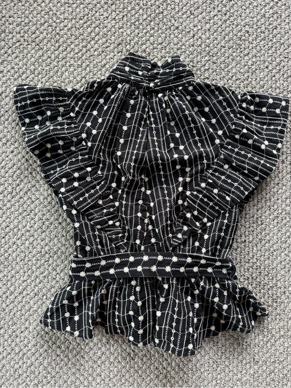 Derek Lam 10 Crosby 100% cotton Black Embroidered Blouse Peplum Sz 0 - Picture 4 of 6